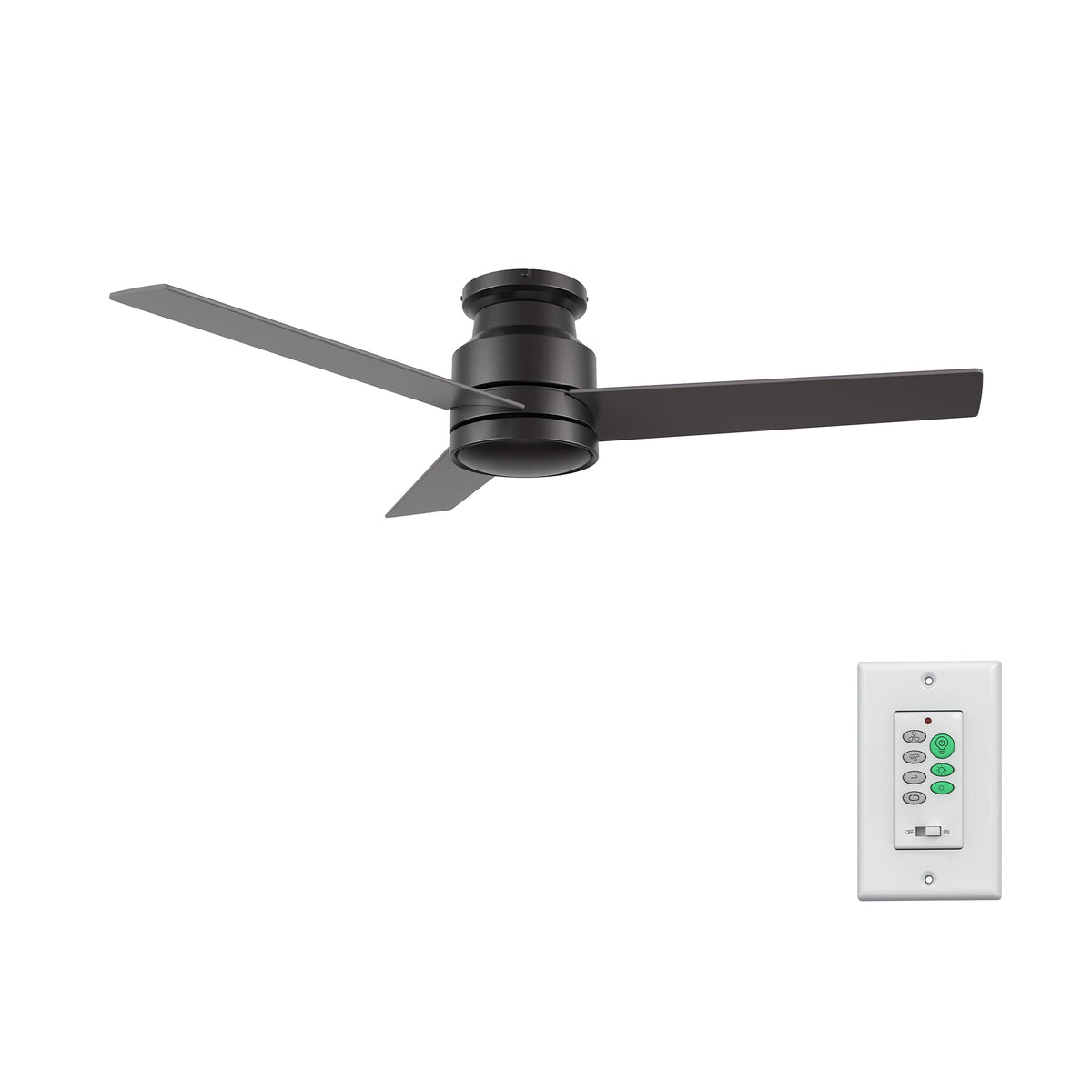 SANTANA 52 inch 3-Blade Flush Mount No Light Ceiling Fan with Wall Control
