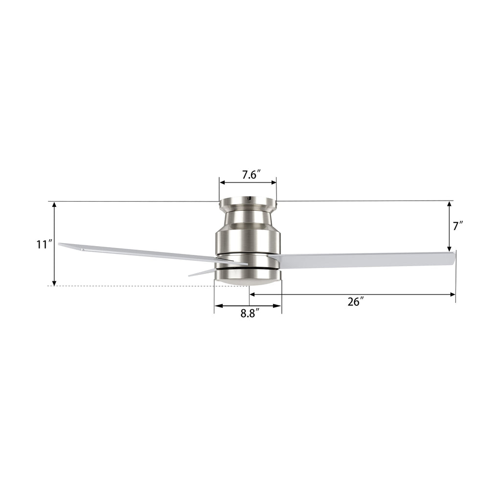SANTANA 52 inch 3-Blade Flush Mount No Light Ceiling Fan with Wall Control