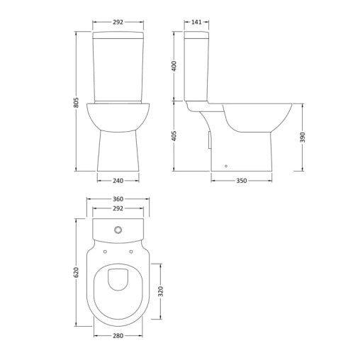 Vast Close Coupled Toilet with Cistern & Seat - White