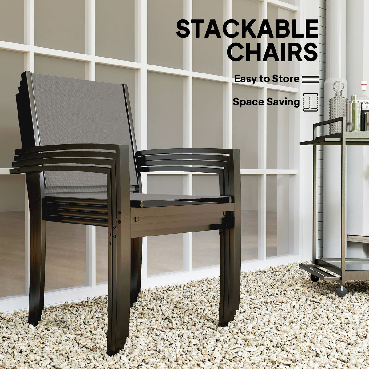5 Piece Garden Dining Set with Round Table & 4 Stackable Chairs, Dark Grey