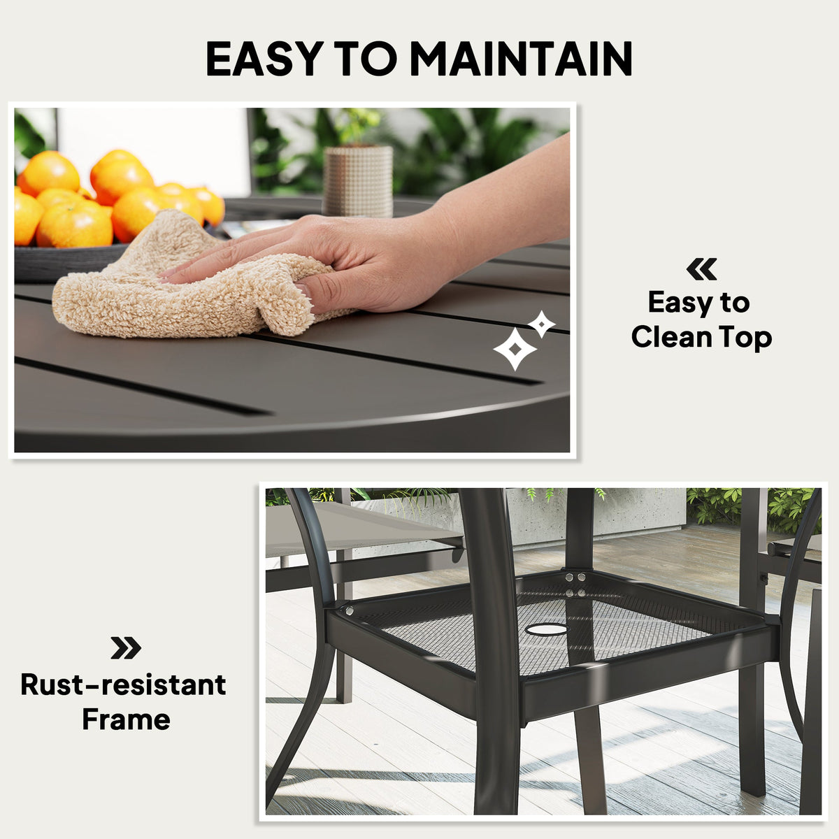 5 Piece Garden Dining Set with Round Table & 4 Stackable Chairs, Dark Grey