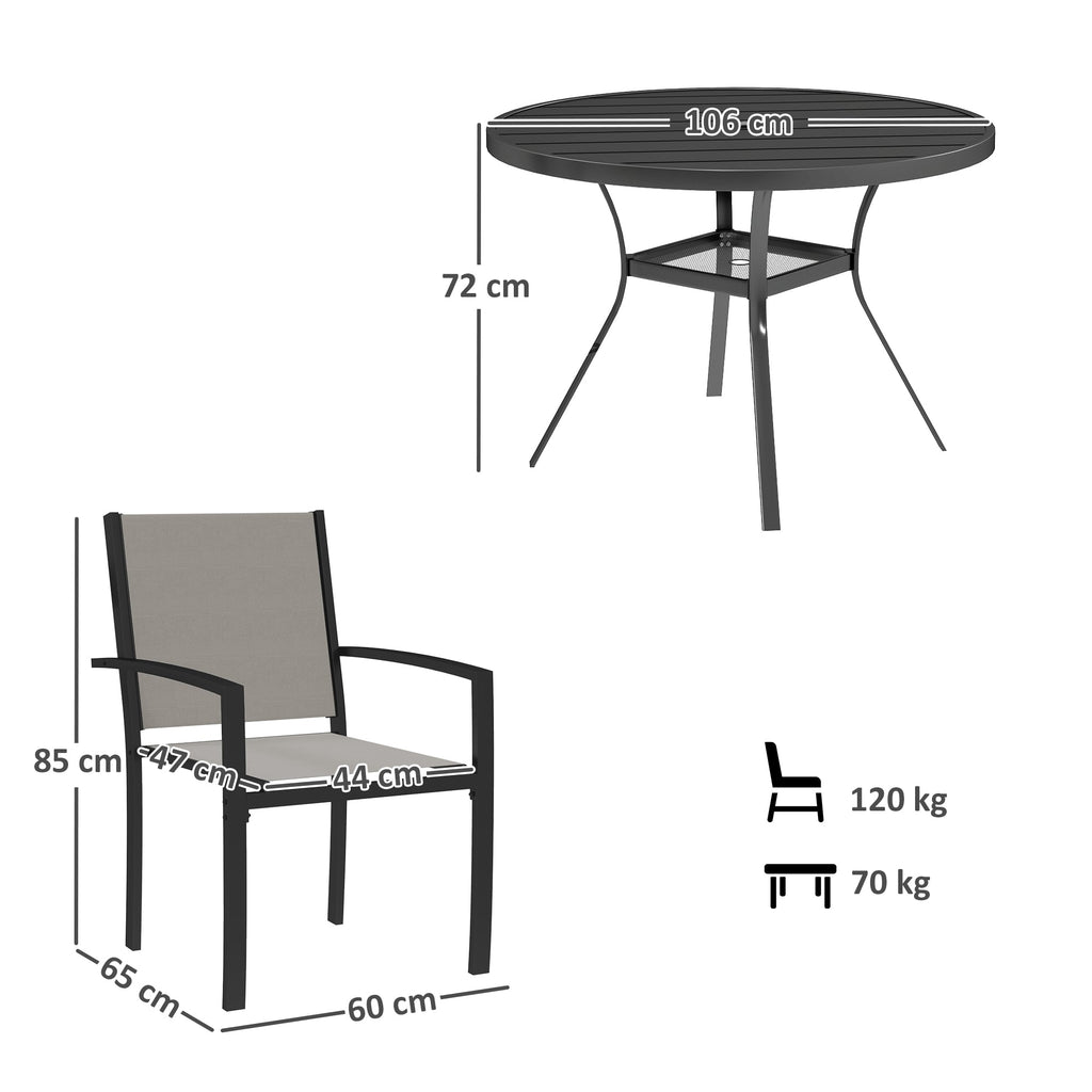 5 Piece Garden Dining Set with Round Table & 4 Stackable Chairs, Dark Grey