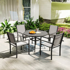 5 Piece Garden Dining Set with Round Table & 4 Stackable Chairs, Dark Grey