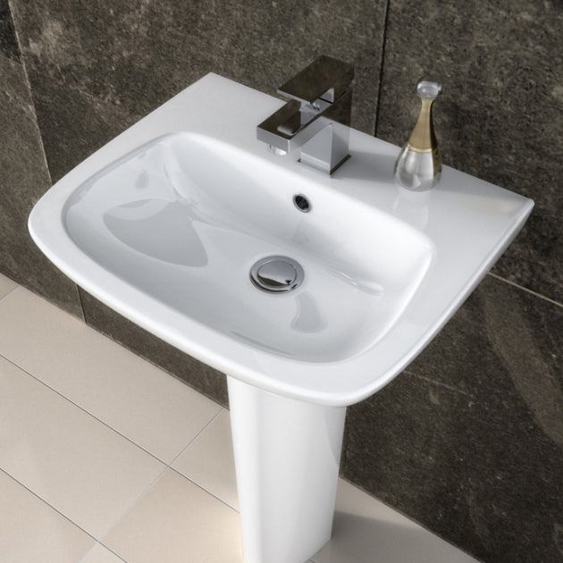 Line Basin with Pedestal - 1 TH - White