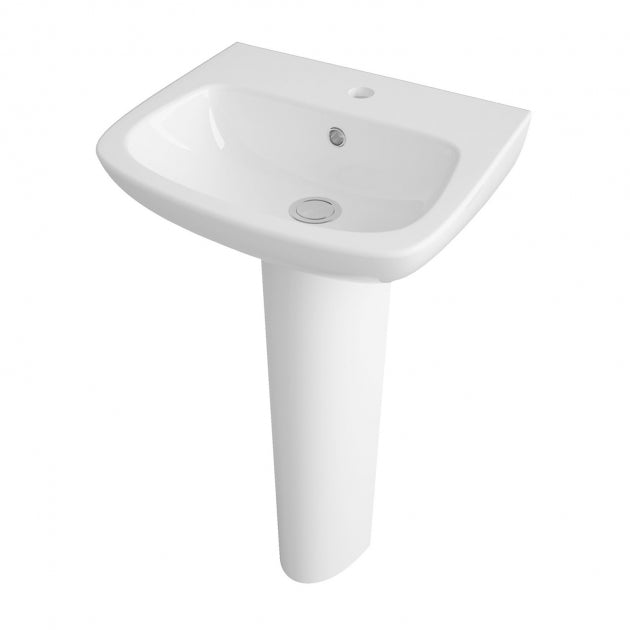 Line Basin with Pedestal - 1 TH - White