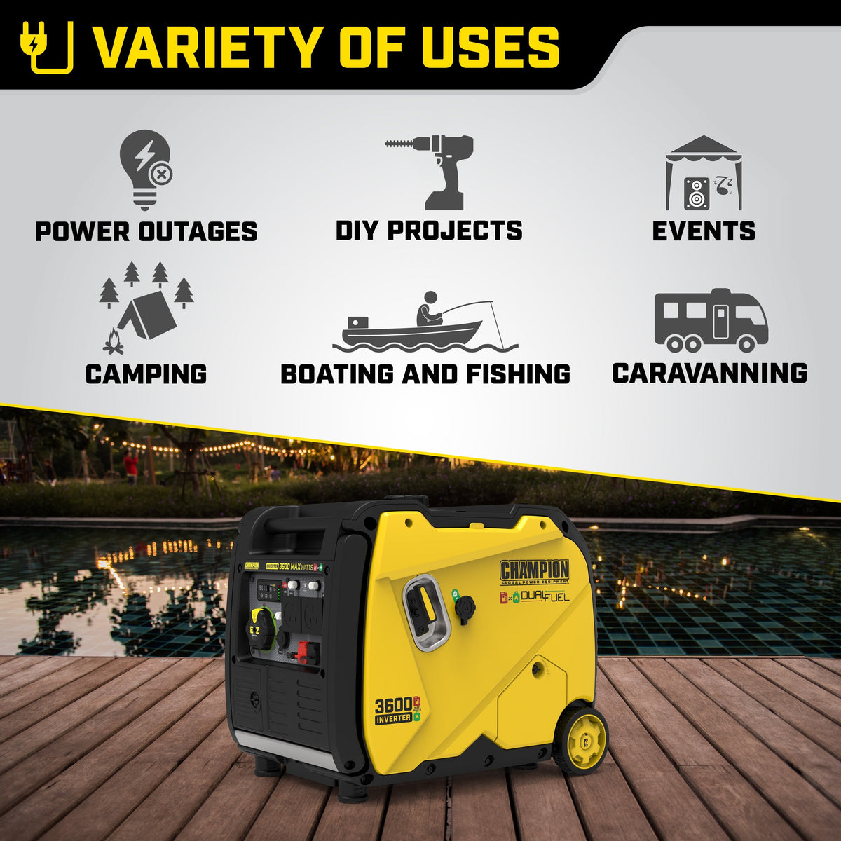 Champion 3600 Watt LPG Dual Fuel Inverter Generator