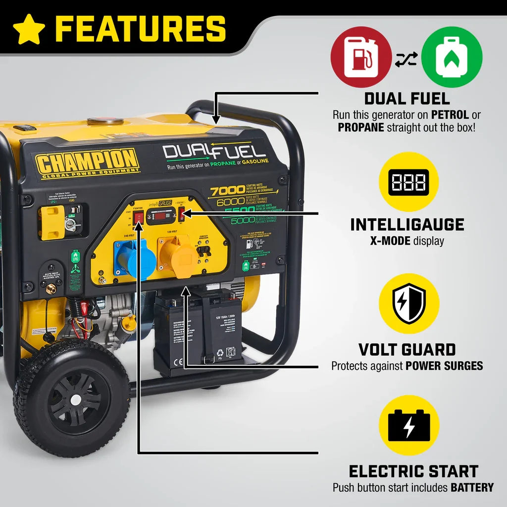 Champion CPG7500E2-DF 7000 Watt LPG Dual Fuel Generator With Electric Start