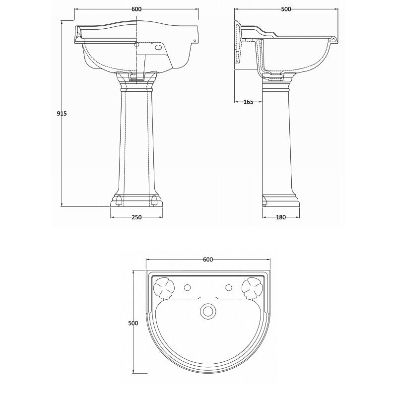 Chiltern Basin With Full Pedestal - White