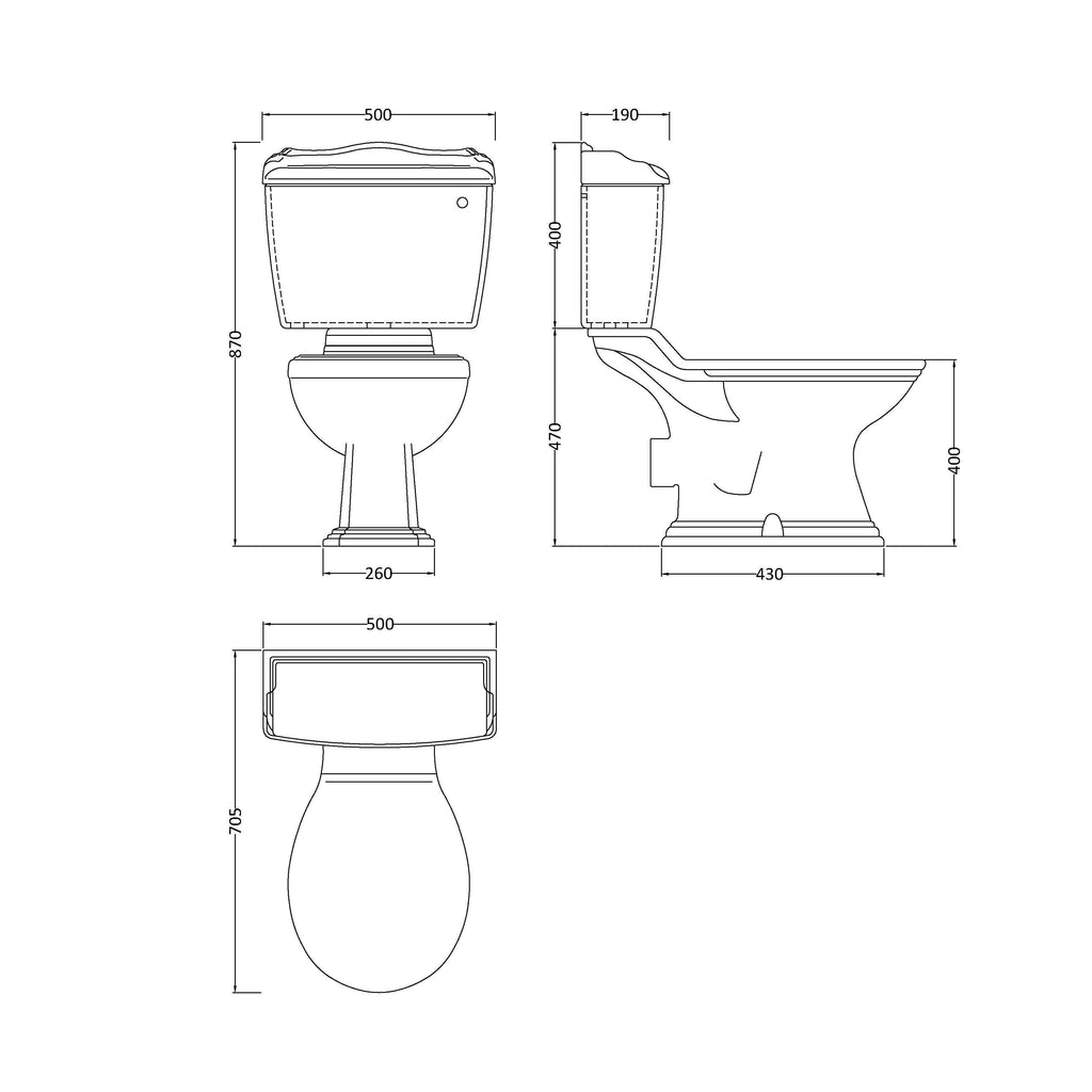 Chiltern Traditional Back To Wall Close Coupled Toilet With Cistern & Seat - White