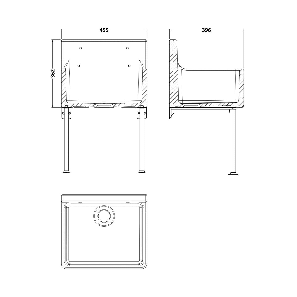 Inspire Single Bowl Traditional Cleaner Sink With Grid, Legs, Wall Bracket And Backsplash - White
