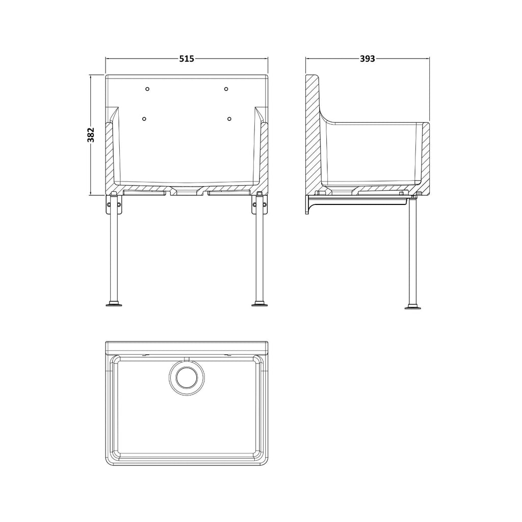 Inspire Single Bowl Traditional Cleaner Sink With Grid, Legs, Wall Bracket And Backsplash - White