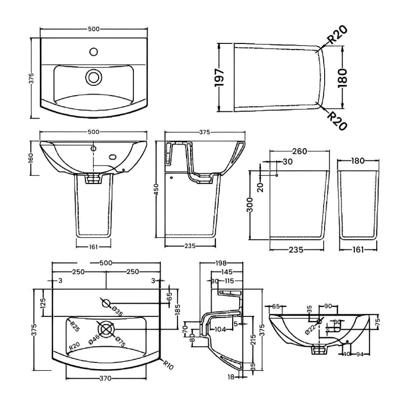 Rio Basin with Pedestal - 1 TH - White