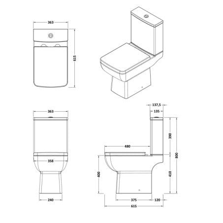 Mira Compact Close Coupled Toilet with Push Button Cistern & Seat - White