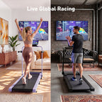 2026 New A6 Plus Handle 5% Incline 2 in 1 Foldable Treadmill with Whole Screen Upgraded Chip & NFC Support | 300 lbs, 7.5 mph, Purple
