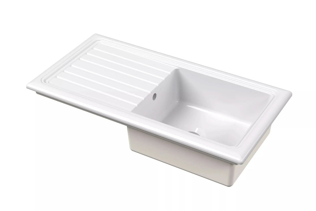 Inspire 1010mm Single Bowl Rectangular Fluted Countertop Drainer Sink