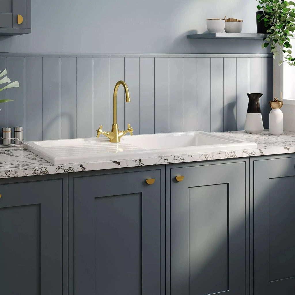 Inspire 1010mm Single Bowl Rectangular Fluted Countertop Drainer Sink