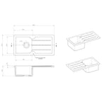 Inspire 865mm Single Bowl Compact Countertop Drainer Sink - White