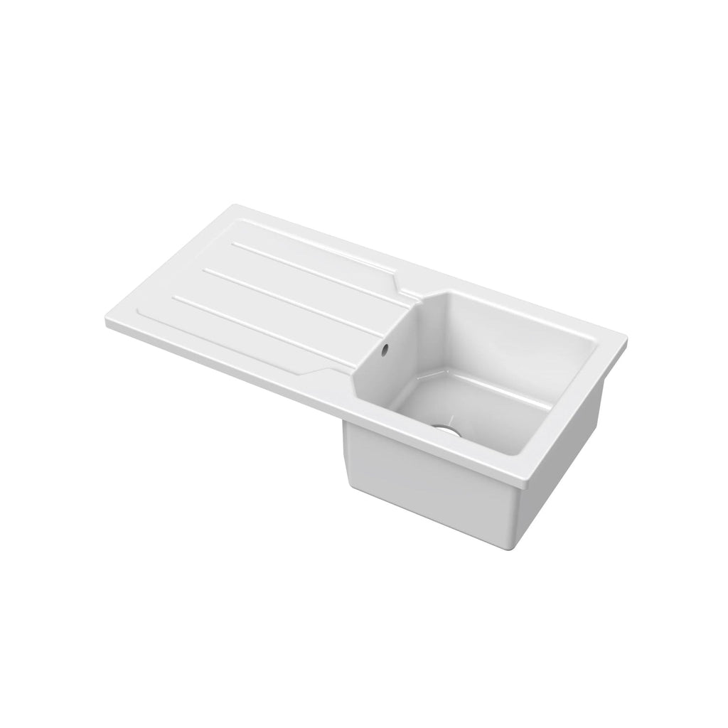 Inspire 865mm Single Bowl Compact Countertop Drainer Sink - White