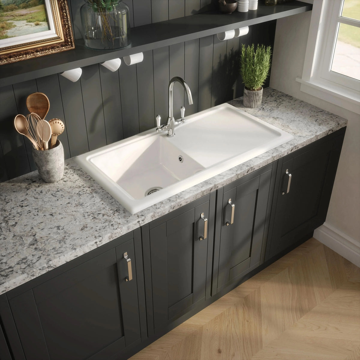 Inspire 1010mm Single Bowl Rectangular Plain Countertop Drainer Sink