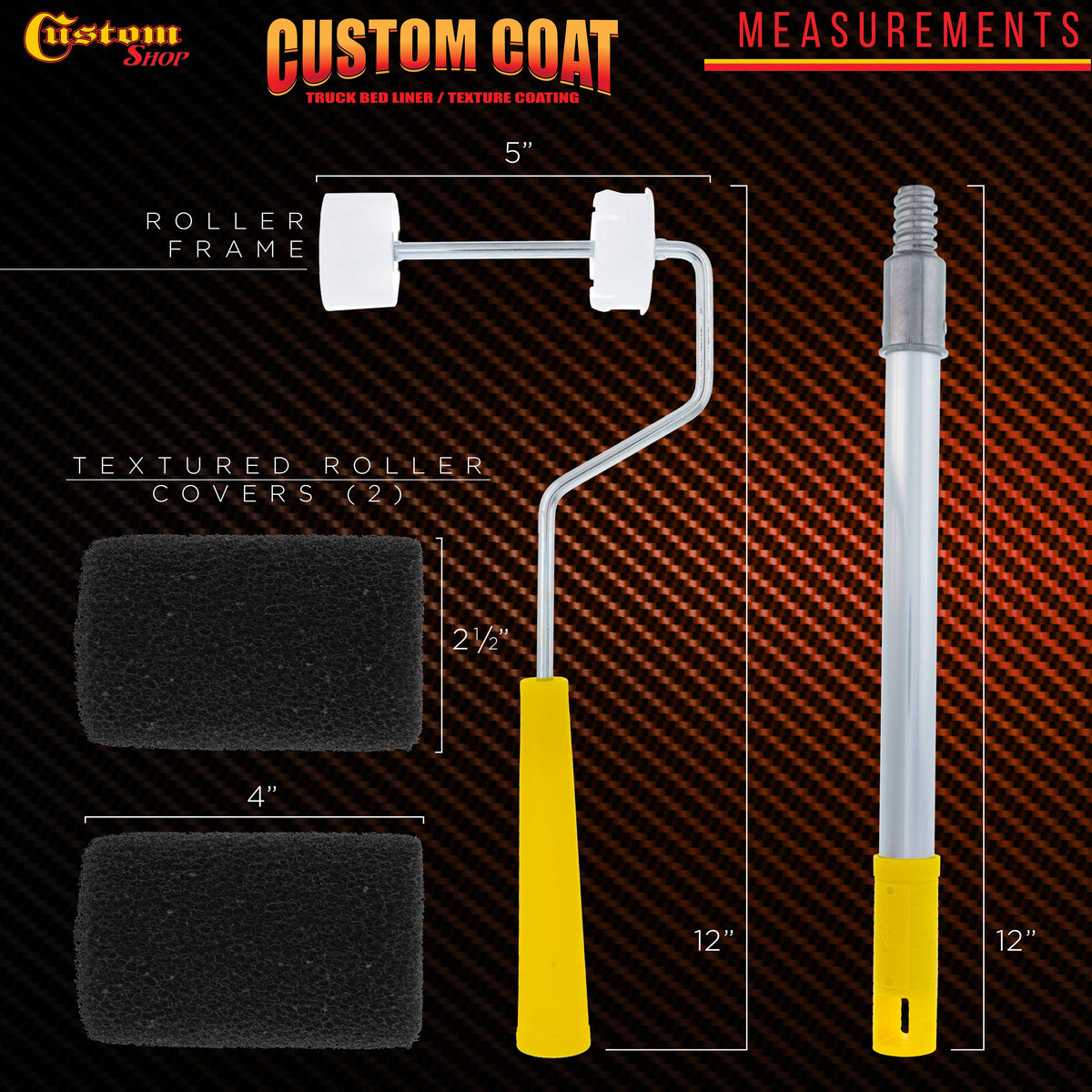 Texture Paint & Bedliner Roller Accessory Application Kit - Roller Frame & Covers, Tray, Brushes - Roll-On Custom Coat Truck Bed Liner