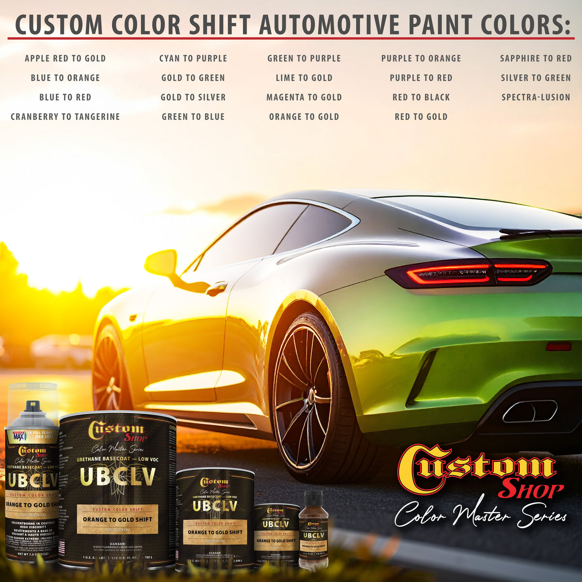 CCS Custom Color Shift Automotive Paint - Orange to Gold Shifting Effect - Gallon