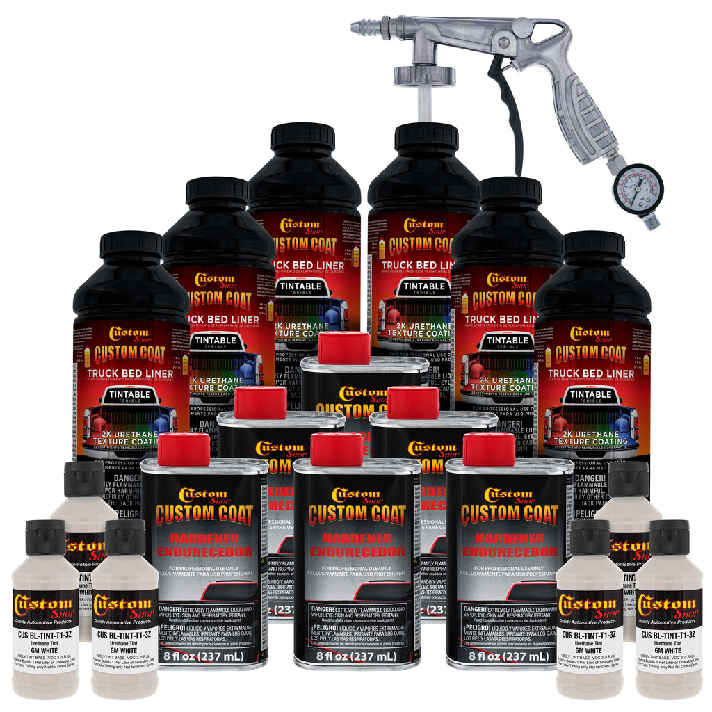 GM White 1.5 Gallon (6 Quart) Urethane Spray-On Truck Bed Liner Kit with Spray Gun and Regulator - Mix, Shake & Shoot - Textured Protective Coating