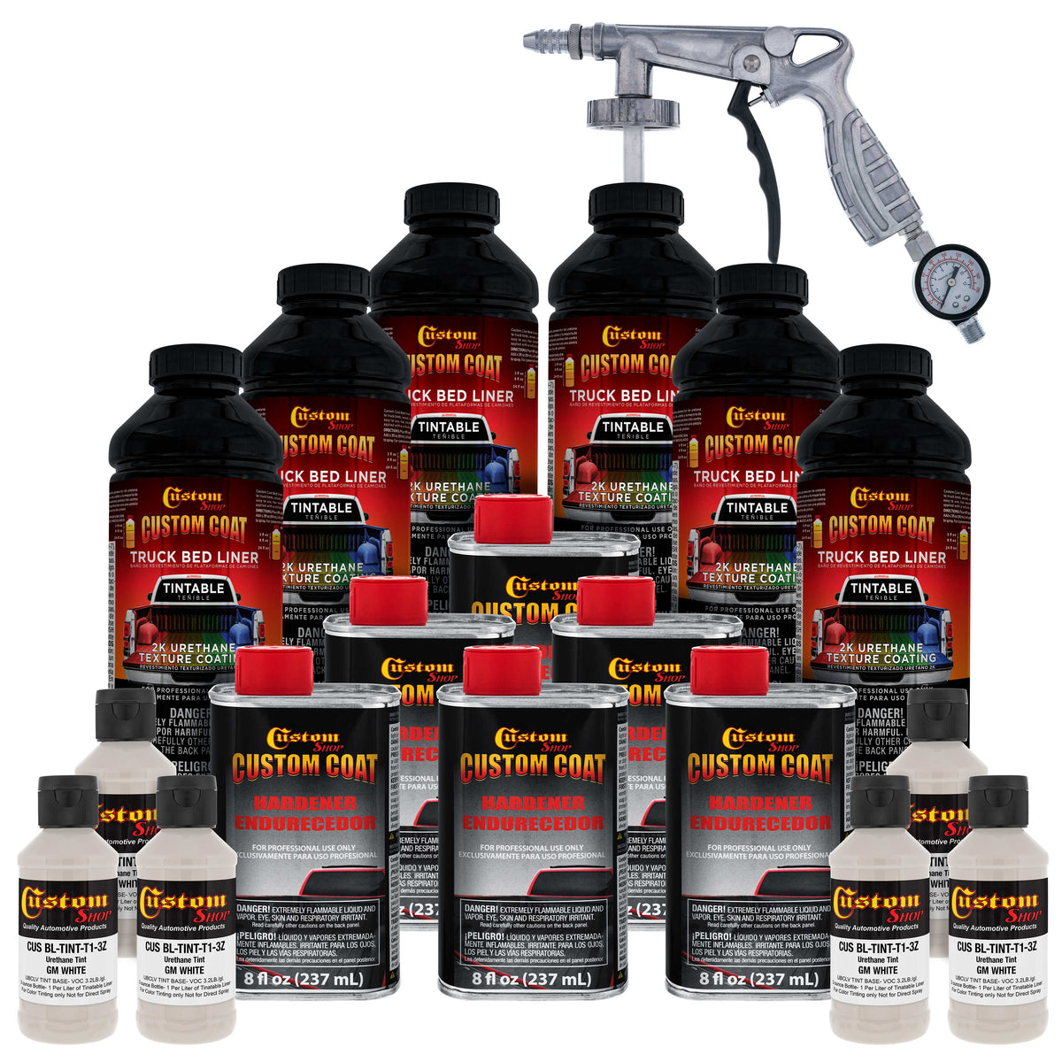 GM White 1.5 Gallon (6 Quart) Urethane Spray-On Truck Bed Liner Kit with Spray Gun and Regulator - Mix, Shake & Shoot - Textured Protective Coating