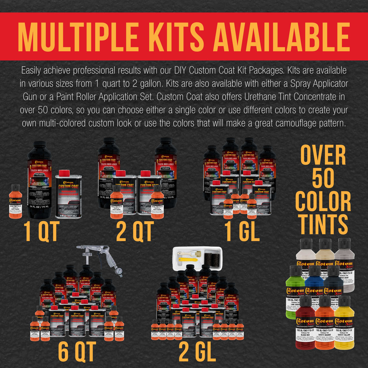 Safety Orange 1 Gallon Urethane Spray-On Truck Bed Liner Kit -Easy Mixing, Just Shake, Shoot - Professional Durable Textured Protective Coating