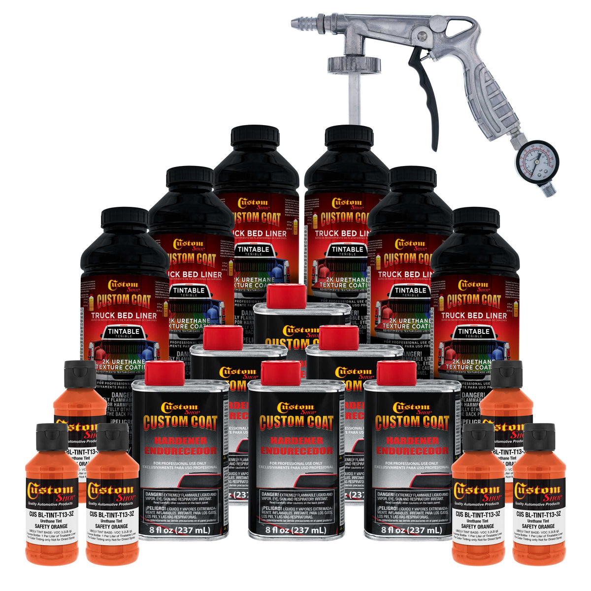 Safety Orange 1.5 Gallon (6 Quart) Urethane Spray-On Truck Bed Liner Kit with Spray Gun & Regulator - Mix, Shake & Shoot - Textured Protective Coating