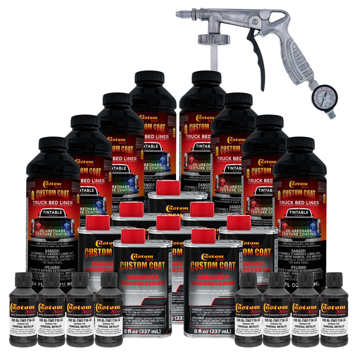 Charcoal Metallic 2 Gallon Urethane Spray-On Truck Bed Liner Kit with Spray Gun and Regulator - Textured Protective Coating