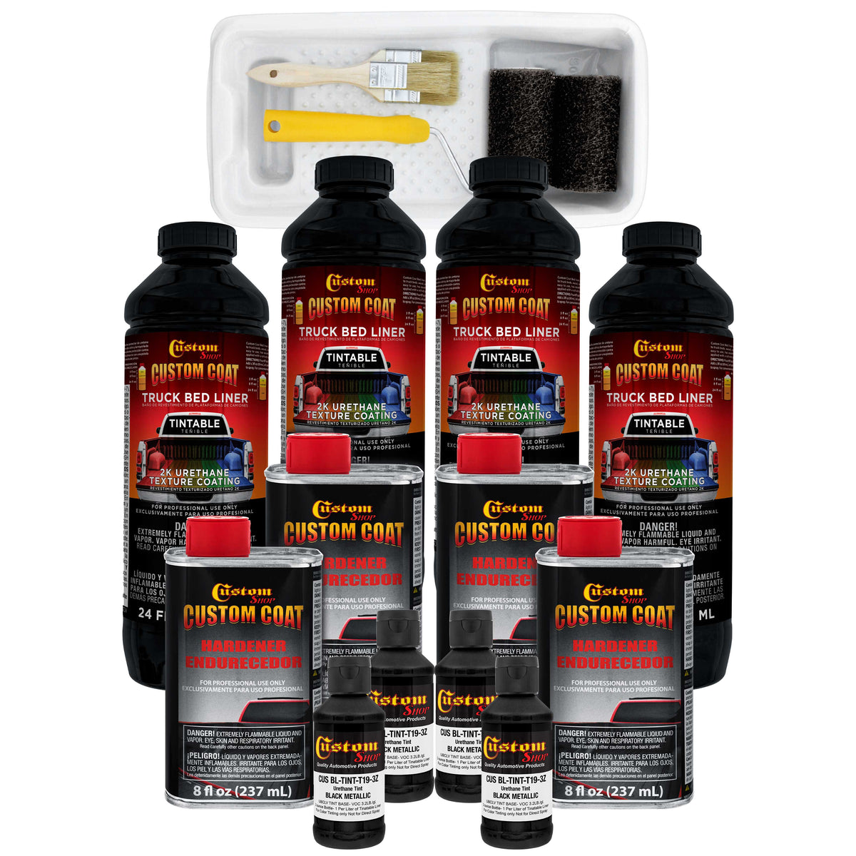Black Metallic 1 Gallon Urethane Roll-On, Brush-On or Spray-On Truck Bed Liner Kit with Roller and Brush Applicator Kit - Textured Protective Coating