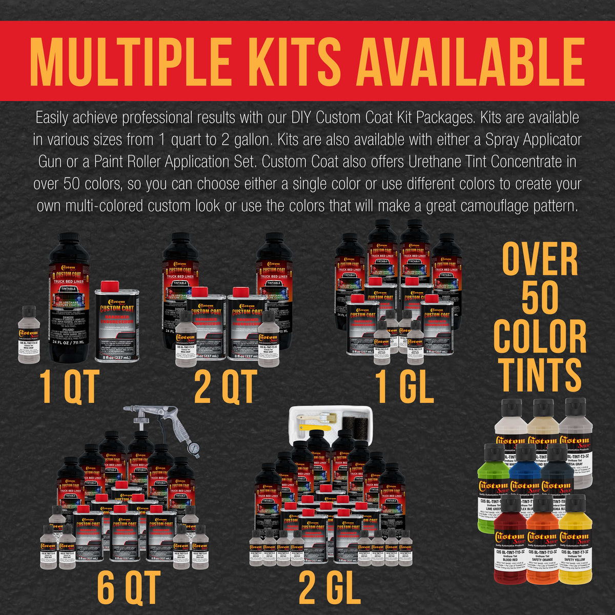 Mesa Gray 2 Gallon Urethane Roll-On, Brush-On or Spray-On Truck Bed Liner Kit with Roller and Brush Applicator Kit - Textured Protective Coating