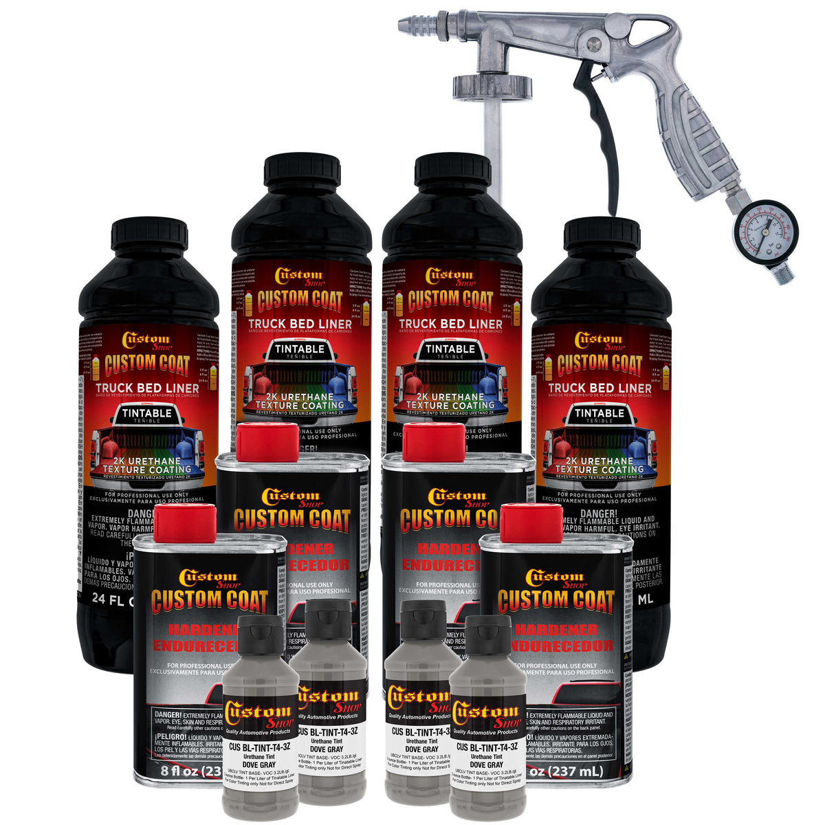 Dove Gray 1 Gallon Urethane Spray-On Truck Bed Liner Kit with Spray Gun and Regulator - Mix, Shake & Shoot - Durable Textured Protective Coating