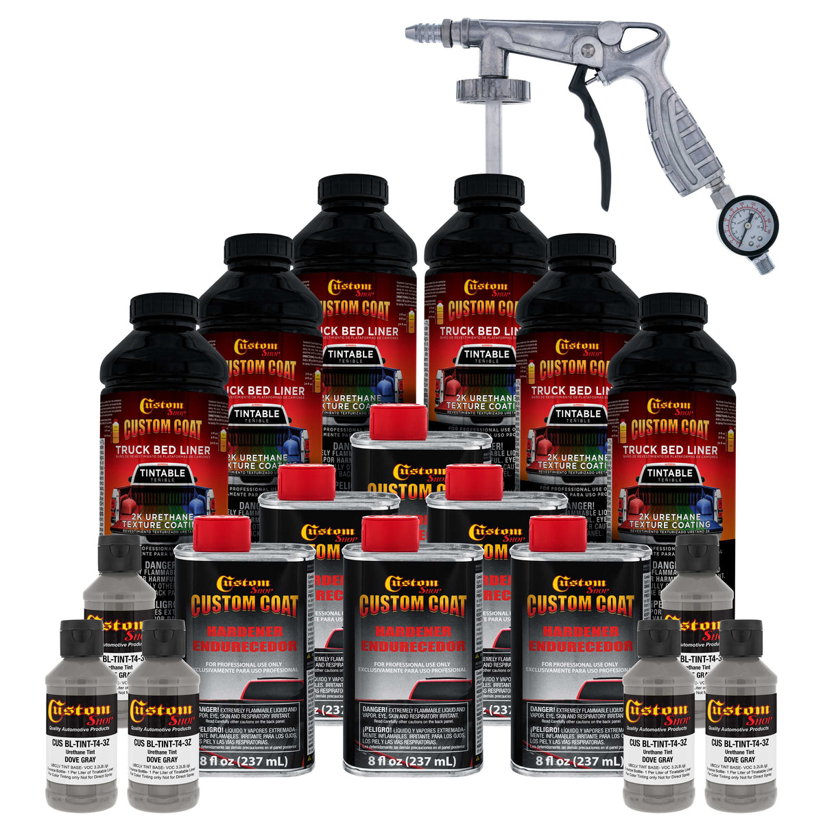 Dove Gray 1.5 Gallon (6 Quart) Urethane Spray-On Truck Bed Liner Kit with Spray Gun and Regulator - Mix, Shake & Shoot - Textured Protective Coating