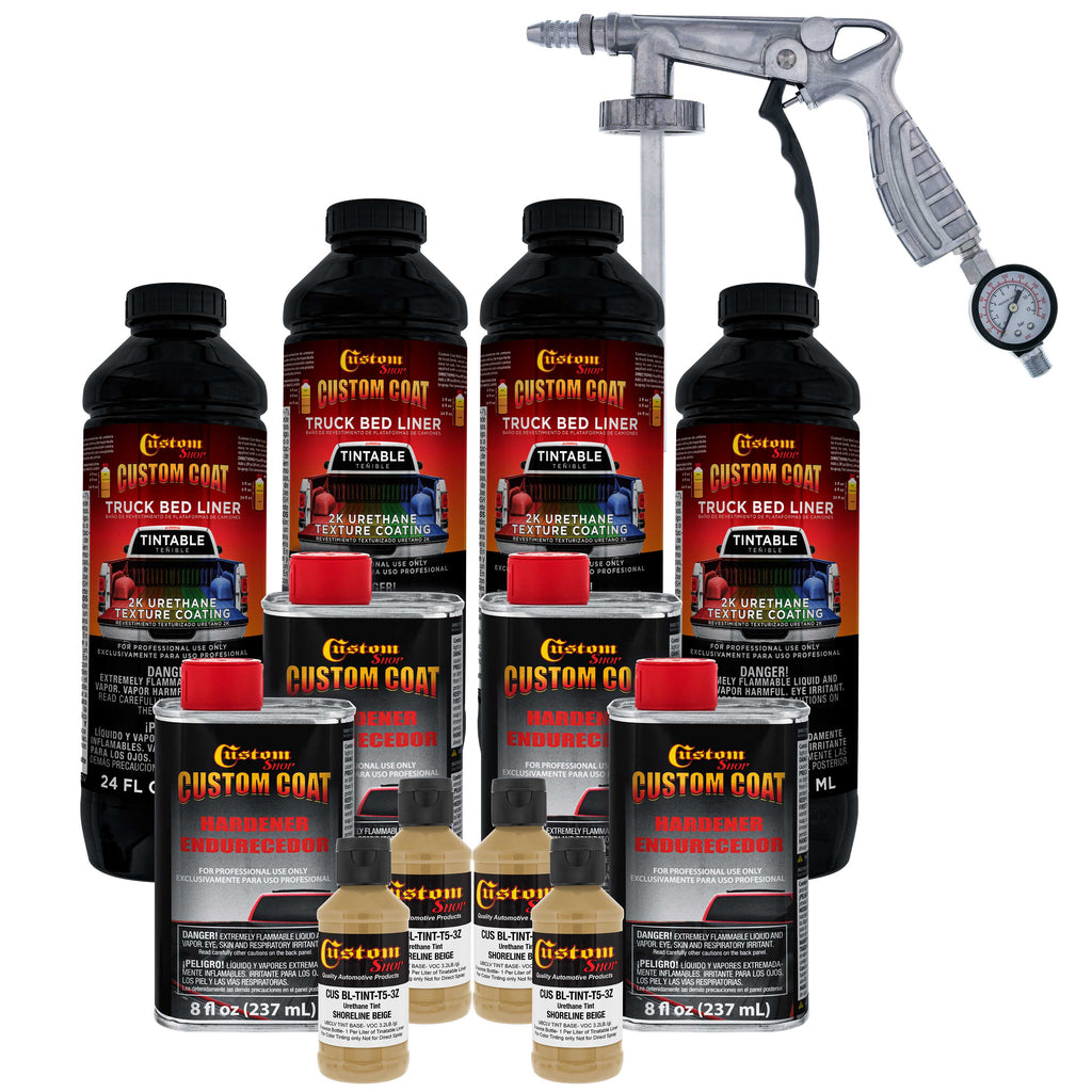 Shoreline Beige 1 Gallon Urethane Spray-On Truck Bed Liner Kit with Spray Gun and Regulator - Mix, Shake & Shoot - Durable Textured Protective Coating