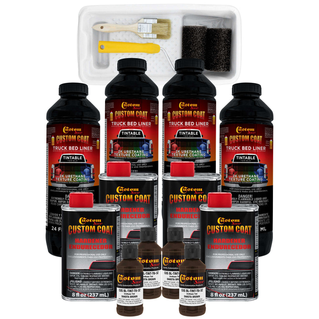 Dakota Brown 1 Gallon Urethane Roll-On, Brush-On or Spray-On Truck Bed Liner Kit with Roller and Brush Applicator Kit - Textured Protective Coating