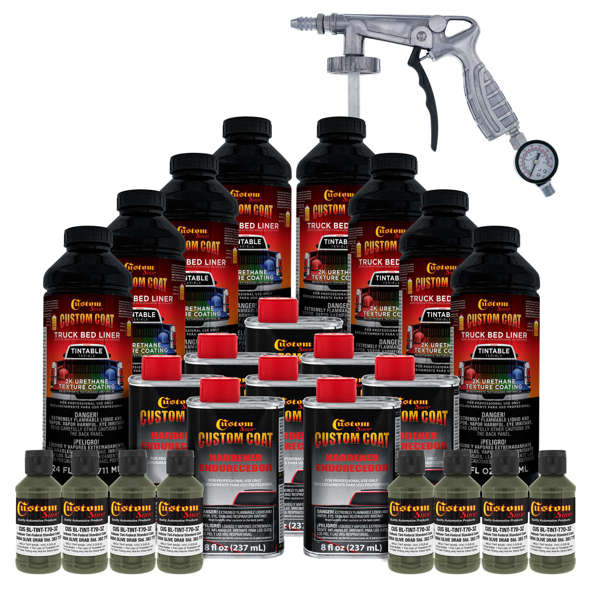 Federal Standard Color #34094 Olive Drab T70 Urethane Spray-On Truck Bed Liner, 2 Gallon Kit with Spray Gun and Regulator