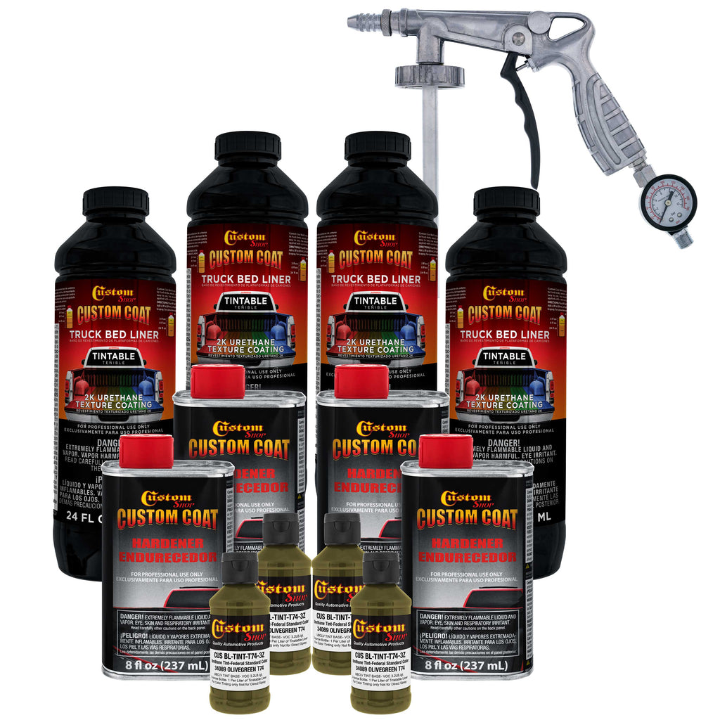 Federal Standard Color #34089 Olive Green T74 Urethane Spray-On Truck Bed Liner, 1 Gallon Kit with Spray Gun & Regulator - Textured Protective Coating