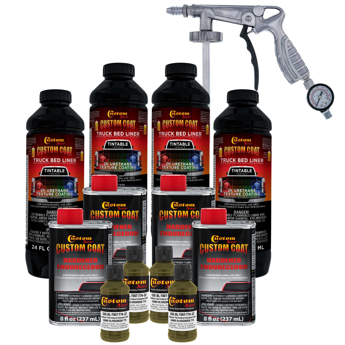 Federal Standard Color #34089 Olive Green T74 Urethane Spray-On Truck Bed Liner, 1 Gallon Kit with Spray Gun & Regulator - Textured Protective Coating
