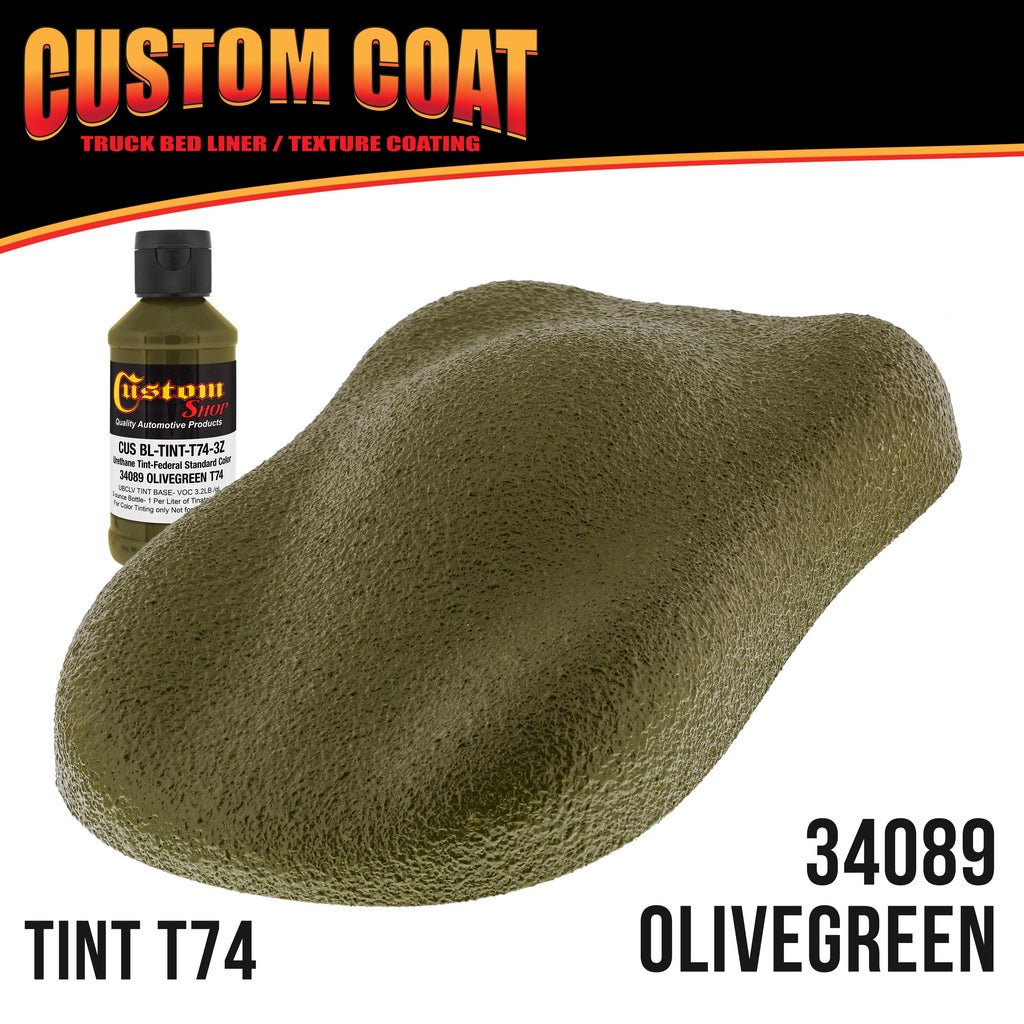 Federal Standard Color #34089 Olive Green T74 Urethane Roll-On, Brush-On or Spray-On Truck Bed Liner, 2 Gallon Kit with Roller Applicator Kit