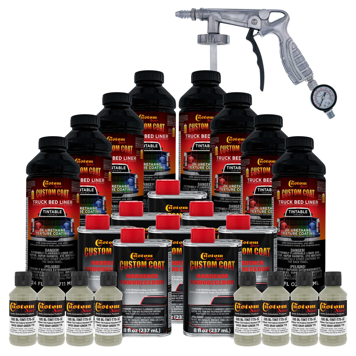 Federal Standard Color #34432 Gray Green T75 Urethane Spray-On Truck Bed Liner, 2 Gallon Kit with Spray Gun and Regulator