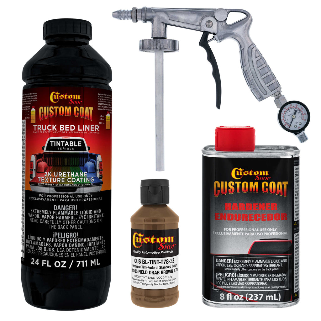 Federal Standard Color #33105 Field Drab Brown T78 Urethane Spray-On Truck Bed Liner, 1 Quart Kit, Spray Gun & Regulator - Textured Protective Coating