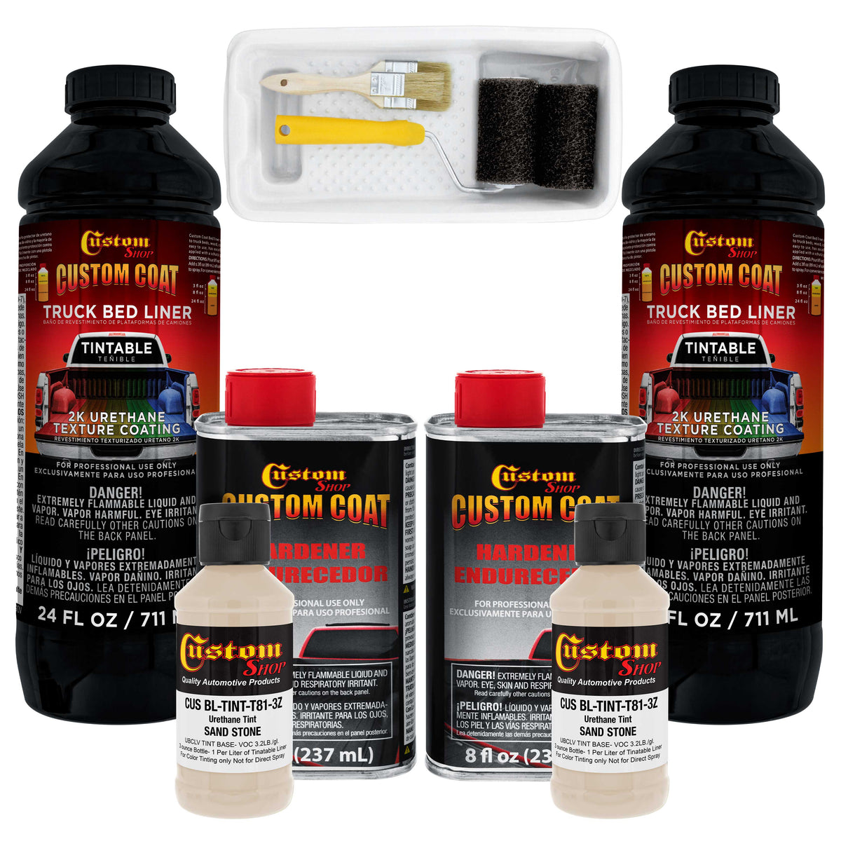 Federal Standard Color #33510 Sandstone T81 Urethane Roll-On, Brush-On or Spray-On Truck Bed Liner, 2 Quart Kit with Roller Applicator Kit