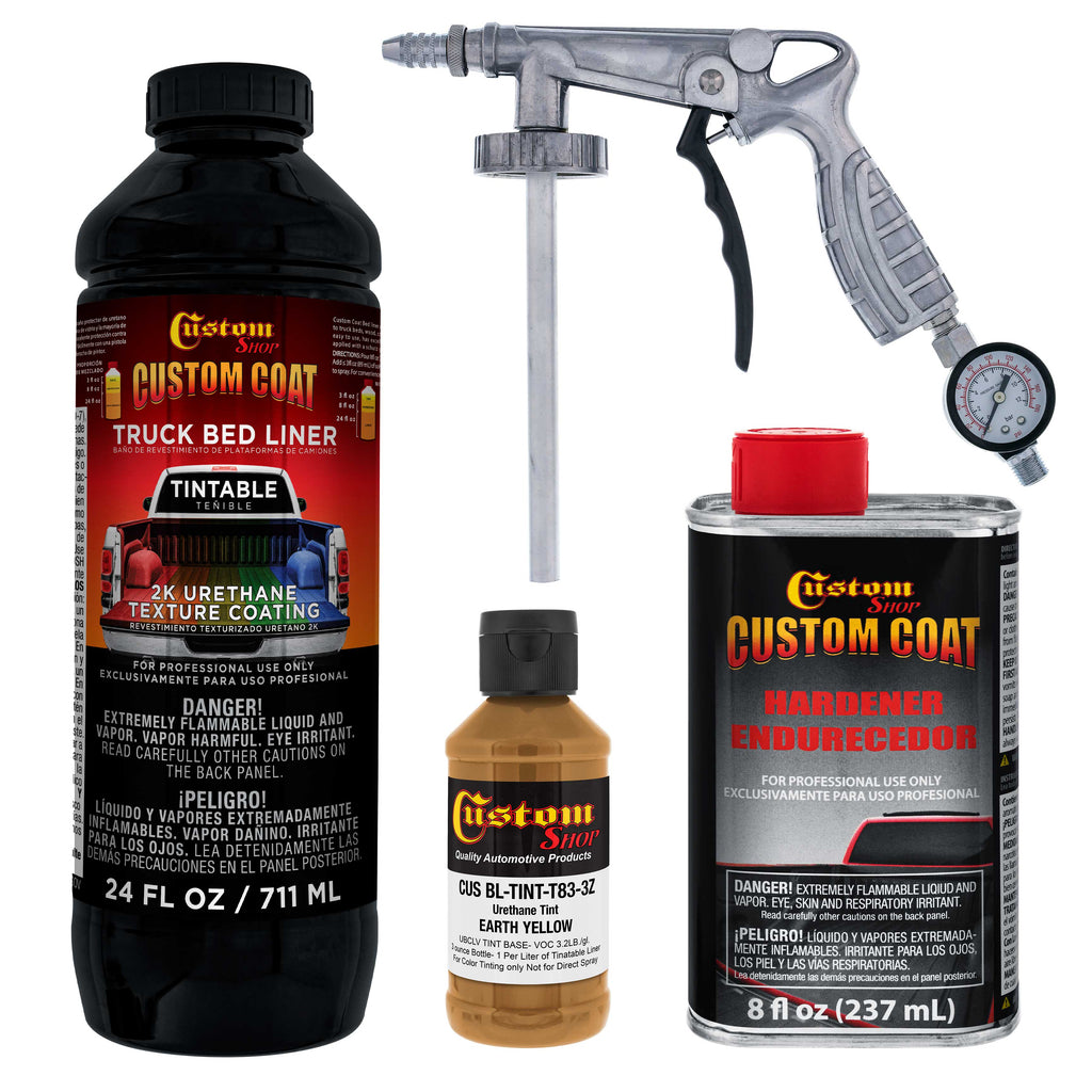 Federal Standard Color #30257 Earth Yellow T83 Urethane Spray-On Truck Bed Liner, 1 Quart Kit with Spray Gun & Regulator - Textured Protective Coating