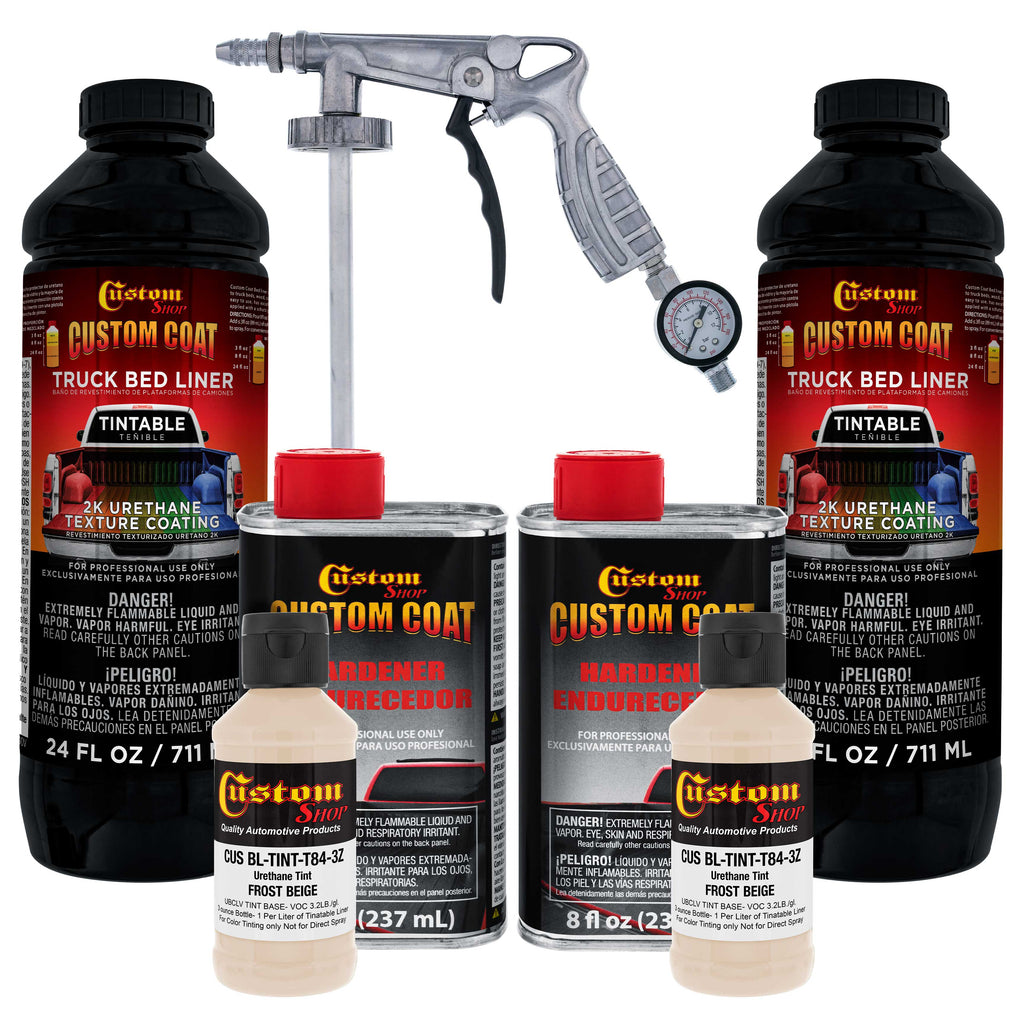 Federal Standard Color #36521 Frost Beige T84 Urethane Spray-On Truck Bed Liner, 2 Quart Kit with Spray Gun & Regulator - Textured Protective Coating
