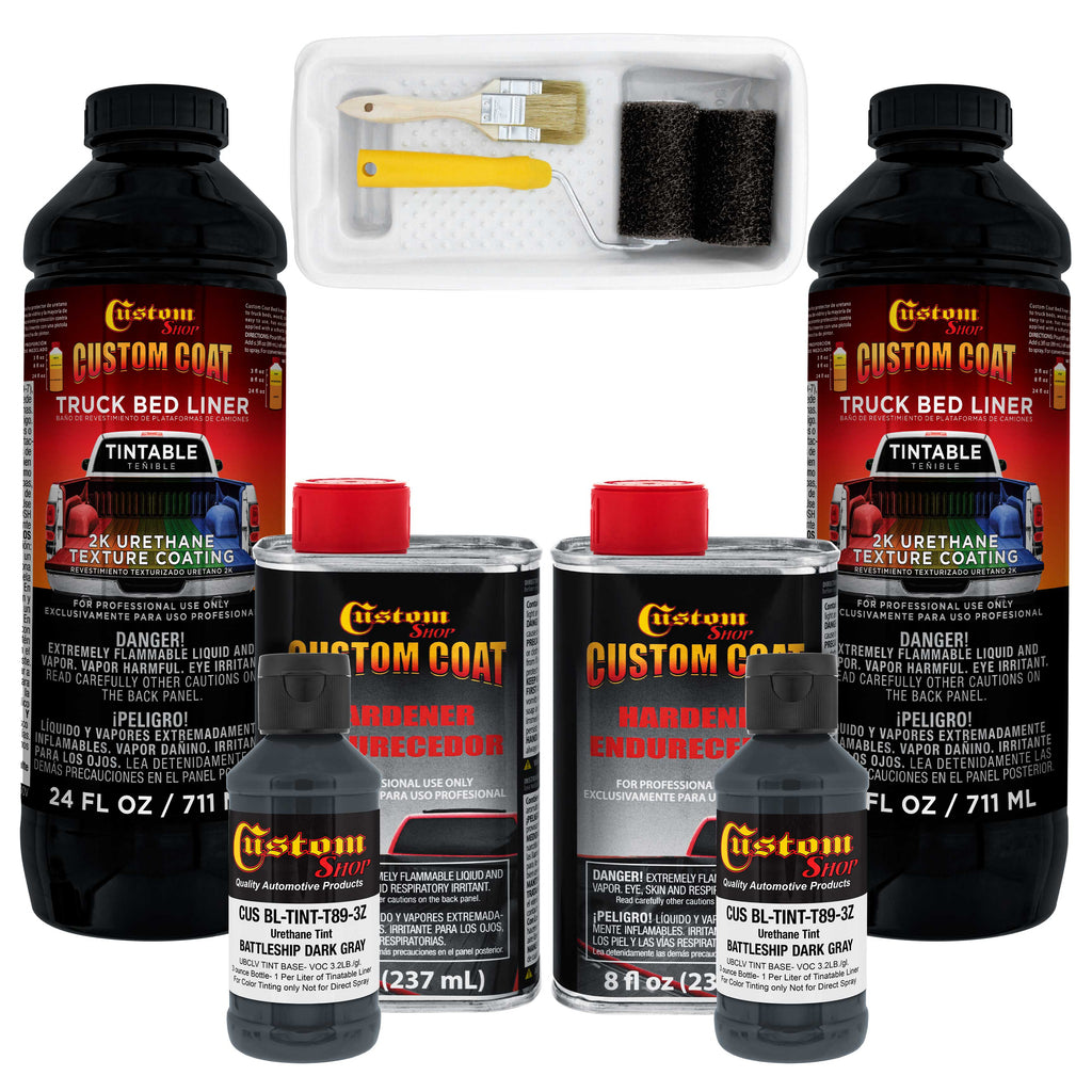 Federal Standard Color #36118 Battleship Dark Gray T89 Urethane Roll-On, Brush-On or Spray-On Truck Bed Liner, 2 Quart Kit with Roller Applicator Kit