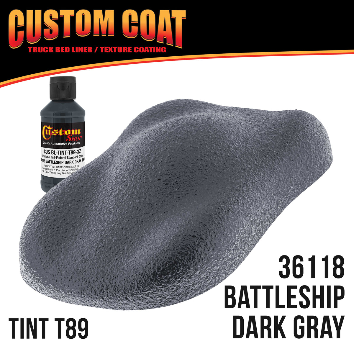Federal Standard Color #36118 Battleship Dark Gray T89 Urethane Spray-On Truck Bed Liner, 1 Gallon Kit with Spray Gun & Regulator - Textured Coating