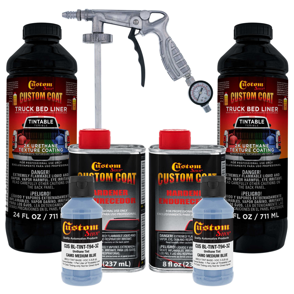 Federal Standard Color #35177 Camo Medium Blue T94 Urethane Spray-On Truck Bed Liner, 2 Quart Kit, Spray Gun & Regulator - Textured Protective Coating