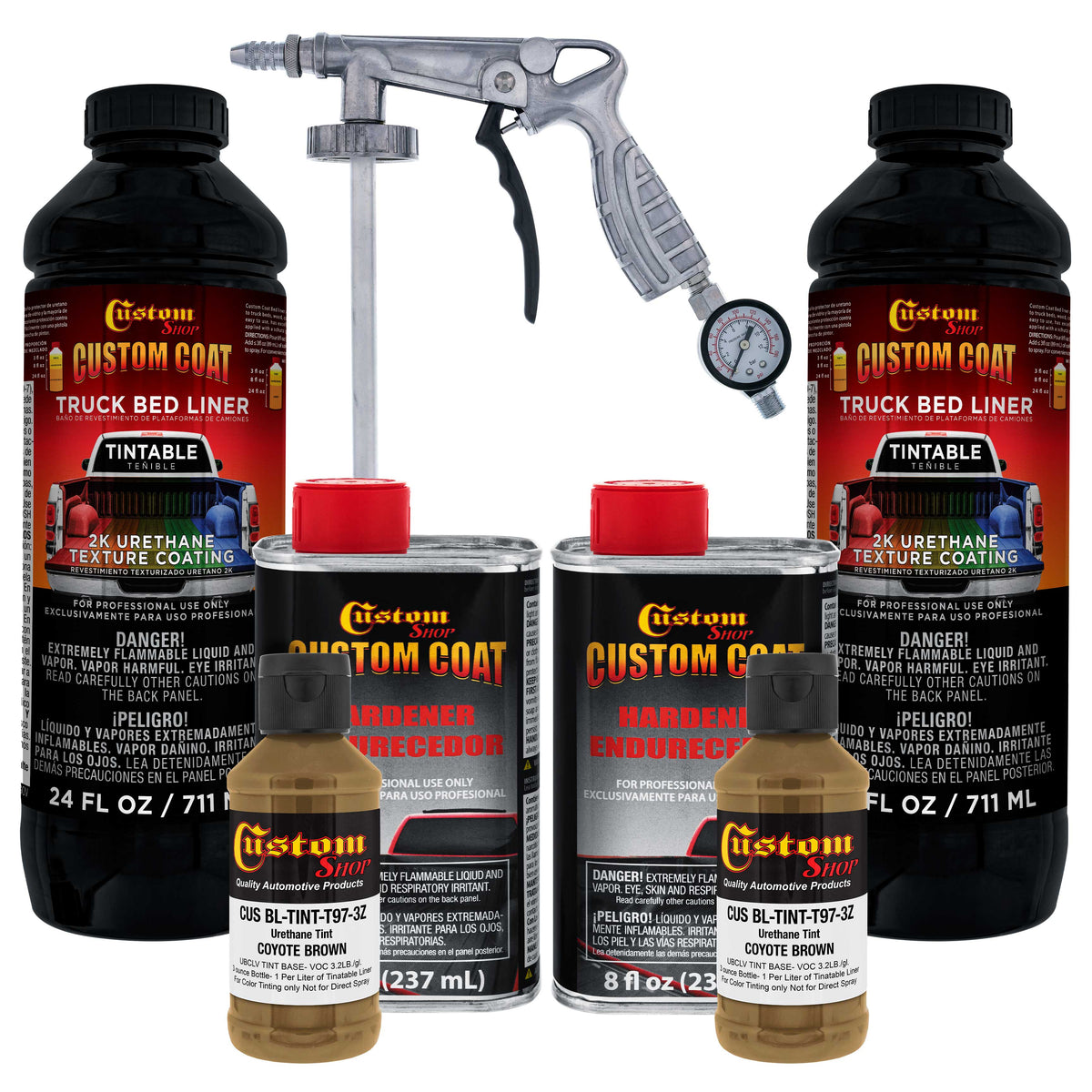 Federal Standard Color #20150 Coyote Brown T97 Urethane Spray-On Truck Bed Liner, 2 Quart Kit with Spray Gun & Regulator - Textured Protective Coating