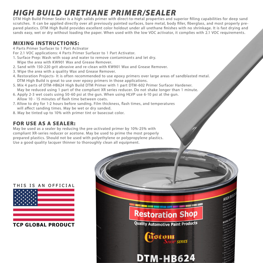 Gray DTM High Build Urethane Primer Surfacer (Direct to Metal) 2.1 VOC, 1-1/4 Quart Kit - Fast Dry High-Performance Primer - Automotive and
